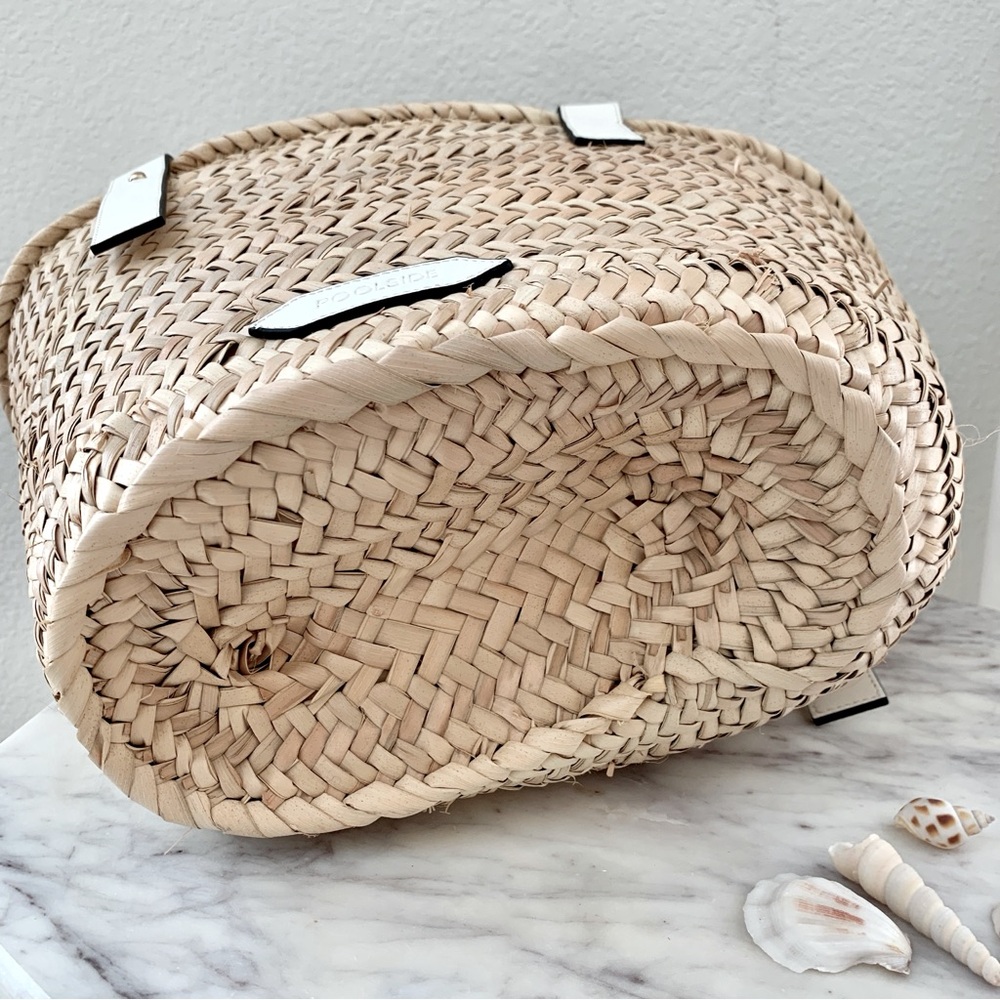 🏝️ POOLSIDE Essaouira Small White Real Leather Straw Basket Bag - Picture 11 of 16